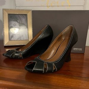 Black Wedge Open Toe Heels • size 7.5 • Kenneth Cole